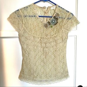 Cream lace top with beading